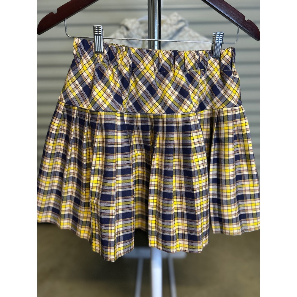 Coco Skirt Womens Medium Yellow Plaid Pleated Mini Schoolgirl Elastic Waist